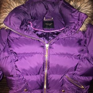 Juicy Couture Purple Puffer Coat Fur Hood SMALL